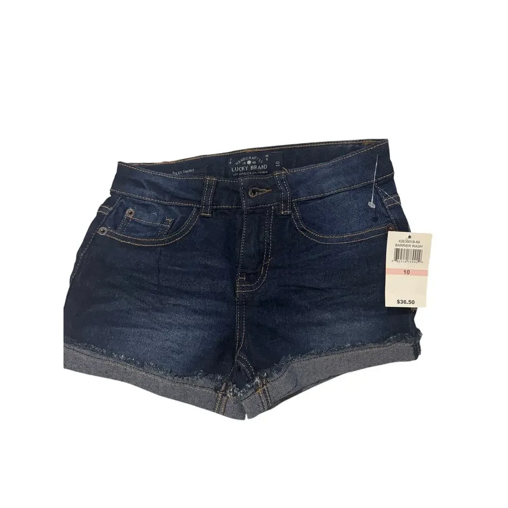 Lucky brand 10 dark blue denim cuffed shorts adjustable waistband nwt